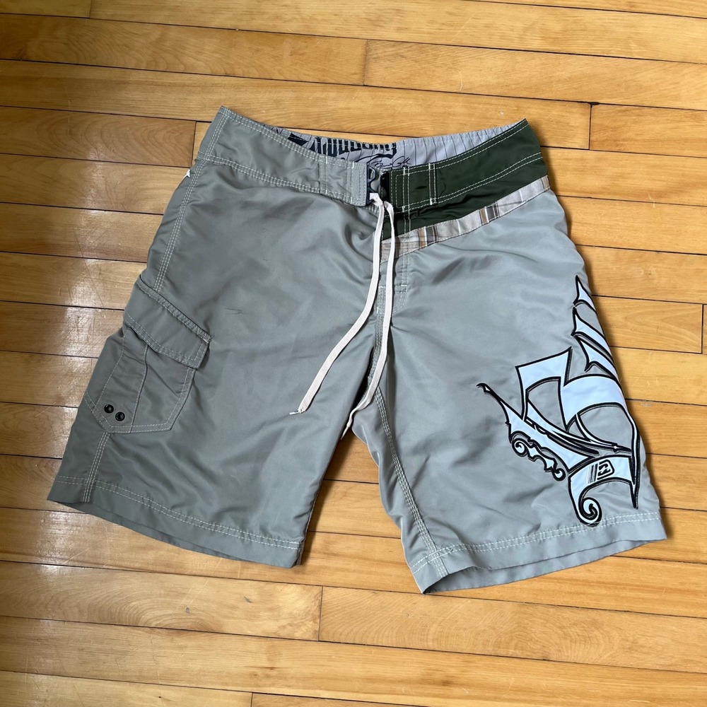 Billabong Brian Grubb Signature Boardshorts Grey Olive Green Mens 32 Y2K Surf